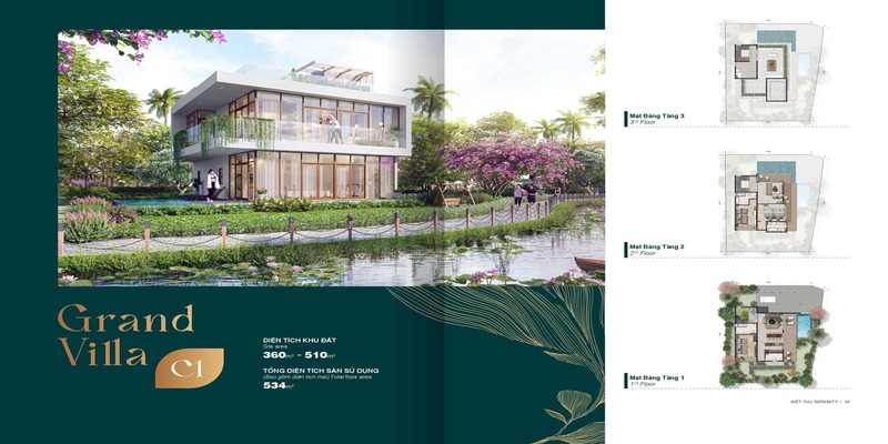 Phối cảnh thiết kế mẫu C1 Grand Villa The Maris Vũng Tàu có diện tích đất 360m2-510m2